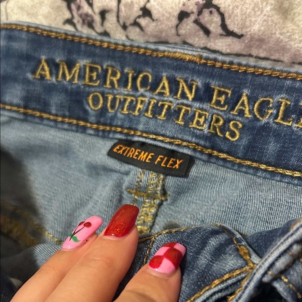 American Eagle Blue Extreme Flex Skinny Jeans - Picture 2 of 4